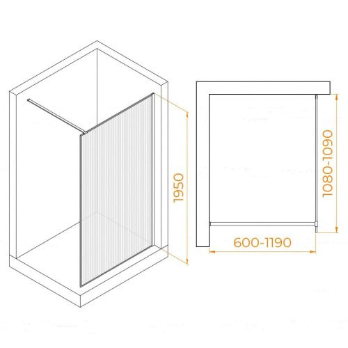 Душевая перегородка RGW Walk In 06100811-154 110х195 стекло рифленое профиль черный - фото 4
