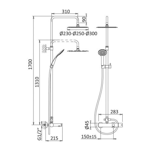 Душевая стойка Cezares CZR CZR-B-CVD-01 настенная цвет хром - фото 2
