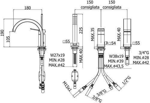 Смеситель Paffoni Tilt TI040NO на борт ванны черный - фото 2