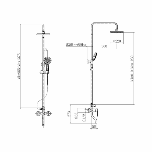 Душевая стойка Plstart PL2401-7 настенная цвет черный - фото 3