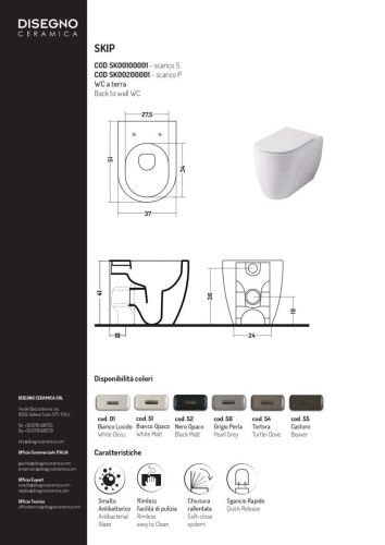 Чаша унитаза приставная Disegno Ceramica Skip SK002SET52 цвет белый без сиденья безободковая - фото 3