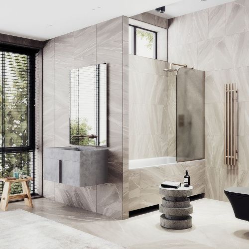 Душевая шторка на ванну Maybah Glass MGV-148-2у 65х140 стекло тонированное профиль бронза ориентация универсальная - фото 2