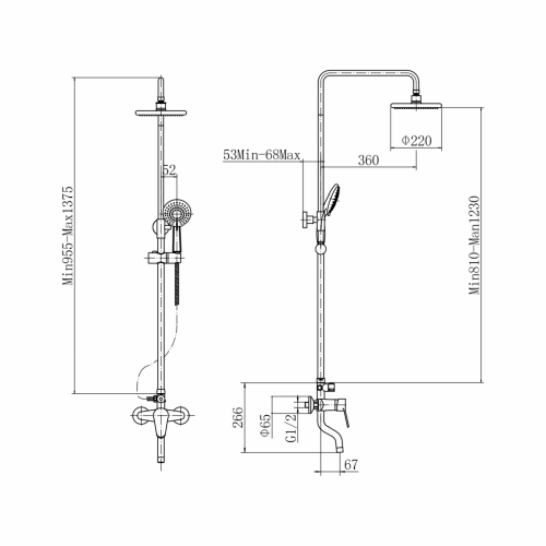 Душевая стойка Plstart PL2402-7 настенная цвет черный - фото 3