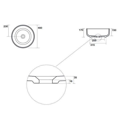 Раковина из сантехнического фарфора Kerasan Ciotola 430201 50х50 накладная цвет белый без отверстий под смеситель - фото 2