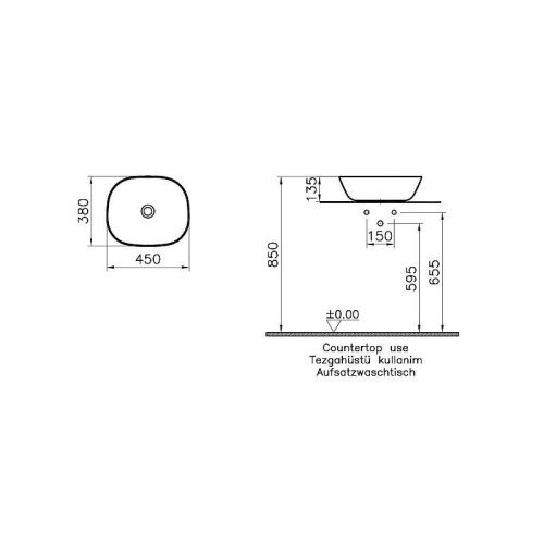 Раковина из сантехнического фарфора Vitra Plural 7810B483-0016 50х40 накладная цвет черный без отверстий под смеситель - фото 3