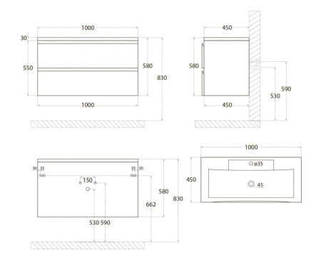Тумба под раковину Art&Max BIANCHI AM-Bianchi-1000-2C-SO-BL 100х50 подвесная цвет белый