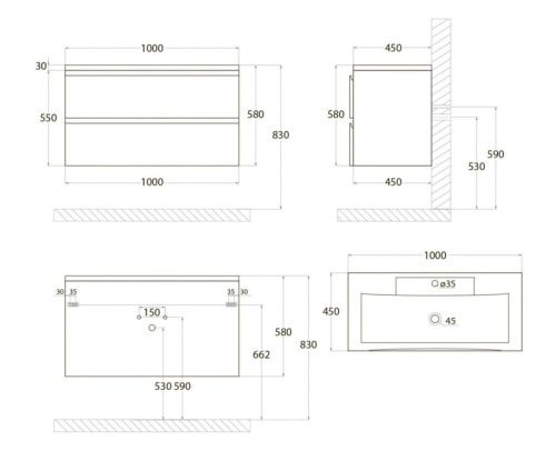 Тумба под раковину Art&Max BIANCHI AM-Bianchi-1000-2C-SO-BM 100х50 подвесная цвет белый - фото 4