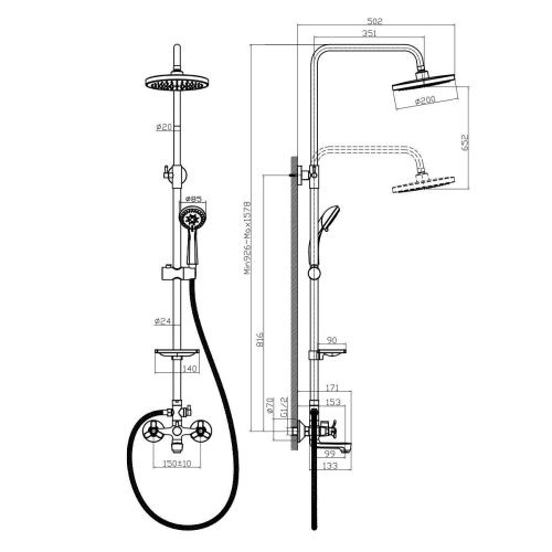 Душевая стойка Rossinka Q Q02-46 настенная цвет хром - фото 2
