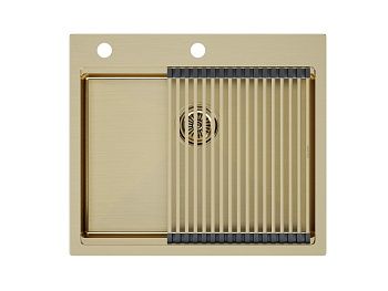 Кухонная мойка Paulmark PM705951-BG+R405-BG 60х50 цвет золото поверхность брашированная