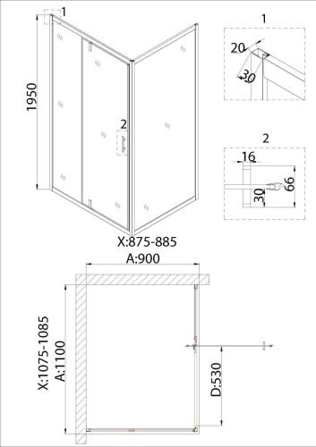 Боковая стенка Niagara Nova NG-A90B 90х195 стекло прозрачное профиль черный - фото 5