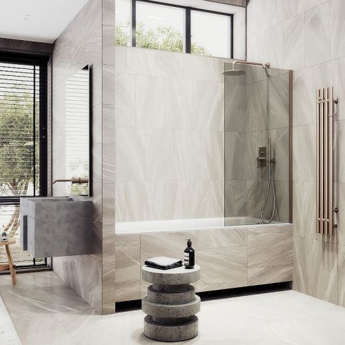 Душевая шторка на ванну Maybah Glass MGV-71-2ш 90х140 стекло тонированное профиль бронза ориентация универсальная - фото 3