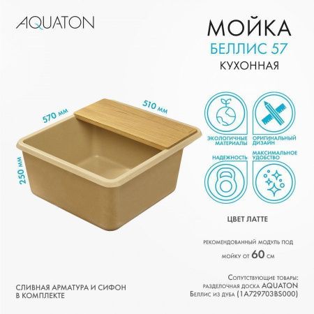 Кухонная мойка Aquaton Беллис 1A724932BS260 55х50 цвет бежевый поверхность матовая