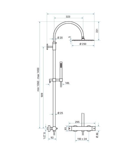 Душевая стойка Emmevi Filoinox 8530584/IN настенная цвет нержавеющая сталь - фото 2
