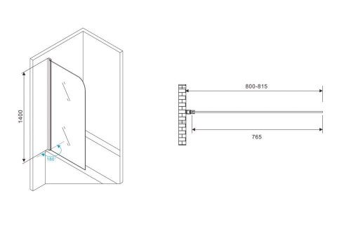 Душевая шторка на ванну Abber Ewiges Wasser AG52080 80х140 стекло прозрачное профиль хром ориентация универсальная - фото 3