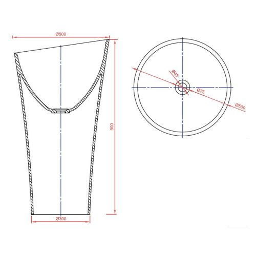 Раковина из искусственного камня MonteBianco Pisa Cono 11237 50х50 напольная цвет белый без отверстий под смеситель - фото 3