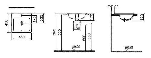 Раковина из сантехнического фарфора Vitra S20 5463B003-0001 50х50 накладная цвет белый 1 отверстие под смеситель - фото 3