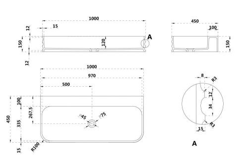 Раковина из искусственного камня Abber STEIN AS2651-1.0 100х50 подвесная цвет белый без отверстий под смеситель - фото 4