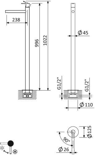 Смеситель Cezares LEAF LEAF-TVP-NOP напольный черный - фото 2