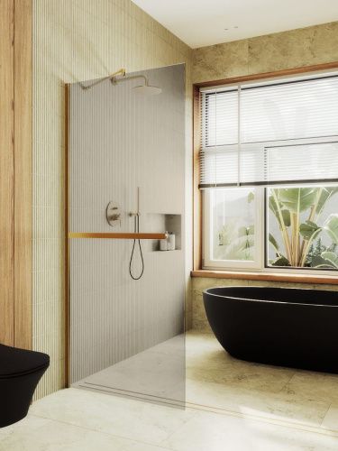 Душевая перегородка Maybah Glass MGD-715-3ш 120х195 стекло тонированное профиль золото