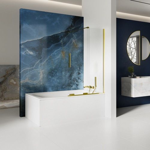 Душевая шторка на ванну New Trendy SMART Light gold EXK-4303 90х150 стекло прозрачное профиль золото ориентация универсальная - фото 2