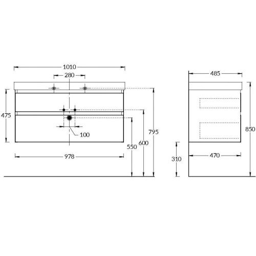Тумба под раковину Kerama Marazzi GEOMETRICA CUB.100.2\WHT.M 100х50 подвесная цвет белый - фото 2