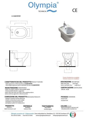 Биде напольное Olympia Clear CLE210101 цвет белый - фото 2