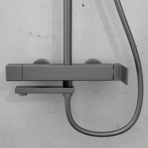 Душевая стойка Vincea Cube VSFS-1C1GM настенная цвет вороненая сталь с термостатом - фото 2