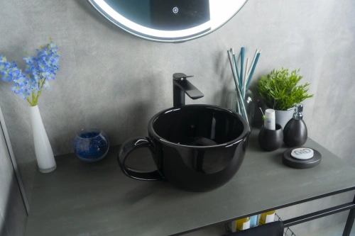 Раковина керамическая Gid Creativo 52230 40х30 накладная цвет черный без отверстий под смеситель - фото 4