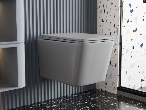 Унитаз подвесной Abber Rechteck AC1201MG серый с сиденьем микролифт безободковый каскадный смыв - фото 2