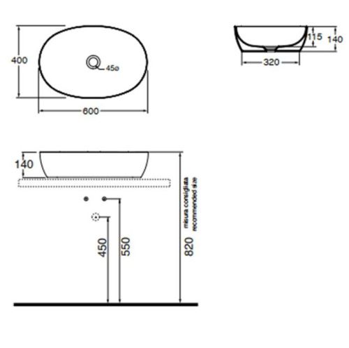 Раковина из сантехнического фаянса Azzurra ELEGANCE ELLA060400C0BI/(ECI60 bi*0) 60х40 накладная цвет белый без отверстий под смеситель - фото 2