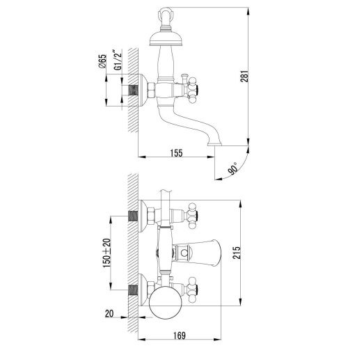 Смеситель для ванны LeMark Vintage LM2812B настенный бронза - фото 3