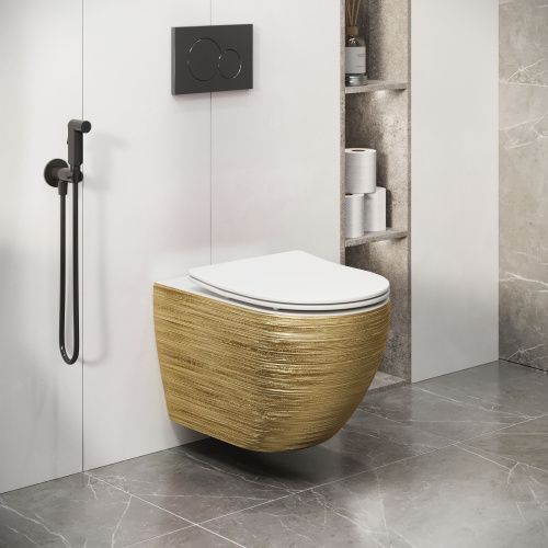 Унитаз подвесной Grossman Color GR-4411GWS золото/белый с сиденьем безободковый каскадный смыв - фото 5