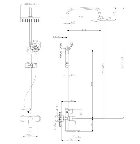 Душевая стойка Tokito Rain TOK-RAI-1014BL настенная цвет черный - фото 5