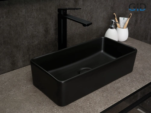 Раковина керамическая Gid Geométrico 53359 50х20 накладная цвет черный без отверстий под смеситель - фото 4