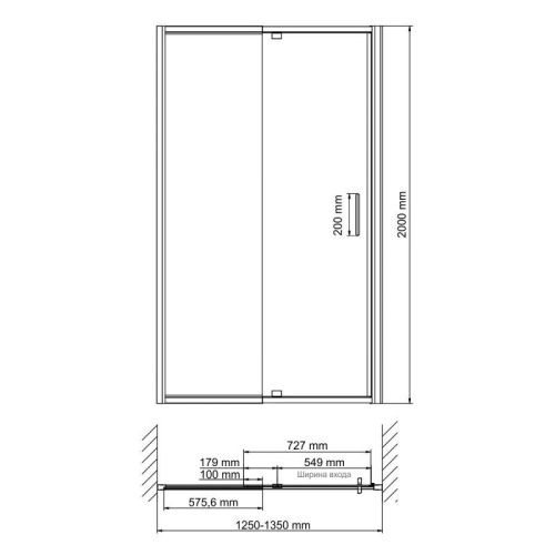 Душевая дверь Wasserkraft Berkel 48P 48P30 130х200 стекло прозрачное профиль хром - фото 2