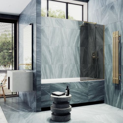 Душевая шторка на ванну Maybah Glass MGV-152-3у 75х140 стекло тонированное профиль золото ориентация универсальная - фото 3