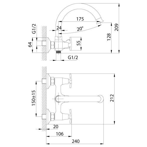 Смеситель для ванны Rossinka RS40 RS40-83 настенный хром - фото 2