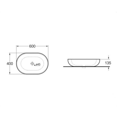 Раковина из сантехнического фарфора Vincea VBS-113 60х40 накладная цвет белый без отверстий под смеситель - фото 3