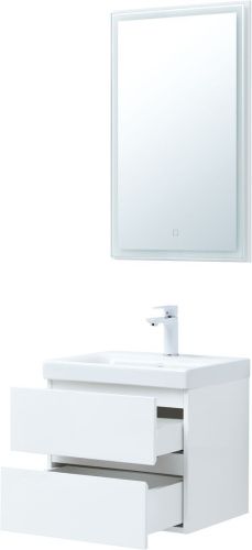 Комплект мебели: тумба с раковиной + зеркало Aquanet Беркли 00306356 50x40x138 подвесной цвет белый - фото 5