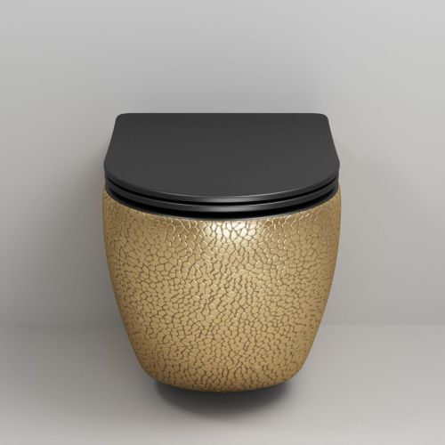 Унитаз подвесной Grossman Color GR-4411GBLS золотой крокодил/черный с сиденьем безободковый каскадный смыв - фото 3