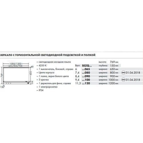 Зеркало с подсветкой Burgbad Eqio SEZQ120F2010 120х80 подвесное - фото 2