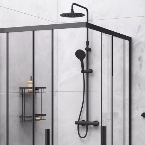 Комплект душевого уголка с душевой системой и аксессуарами Am.Pm Gem S WK93ES стекло прозрачное профиль черный без поддона - фото 4
