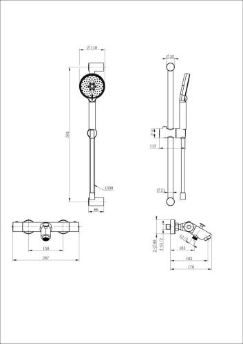 Душевой гарнитур Wonzon & Woghand  WW-C2002-A-CR настенный хром с термостатом - фото 2