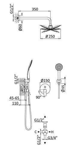 Душевая система Cezares NAUTIC NAUTIC-DSIP-SS встраиваемая в стену цвет золото - фото 2