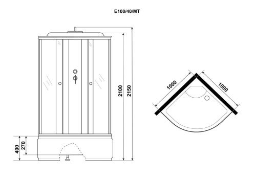 Душевая кабина Niagara Eco E100/40/MT 100х100 четверть круга с крышей ориентация универсальная - фото 4