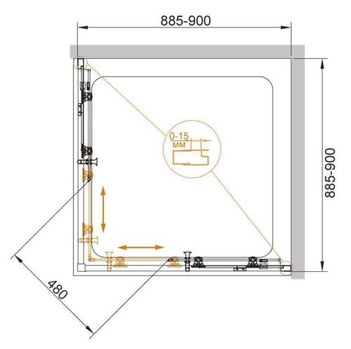 Душевой уголок Cezares ECO ECO-O-A-2-90-C-Cr 90х90 стекло прозрачное профиль хром без поддона - фото 3