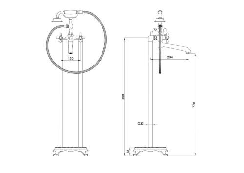 Смеситель Wonzon & Woghand Retro WW-88649020-BG напольный золото - фото 2