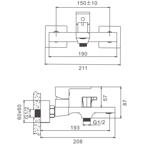 Смеситель для ванны и душа BELZ B60613-7 настенный черный - фото 2