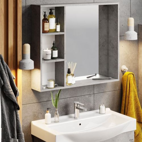 Зеркало-шкаф Onika Девис 208093 80х70 подвесной цвет серый - фото 2