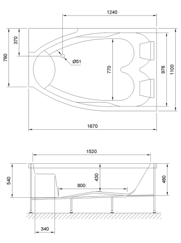 Ванна акриловая Royal Bath SHAKESPEARE RB652100K-R 170х110 пристенная асимметричная с каркасом - фото 4